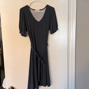 Merrick White navy blue and white polka dot dress